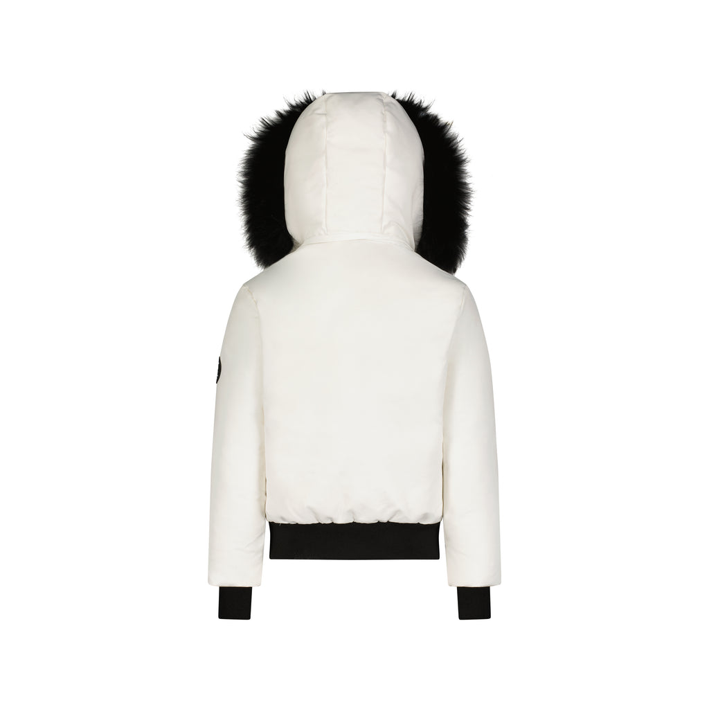 Kid's Fur Trim Coat Matte White