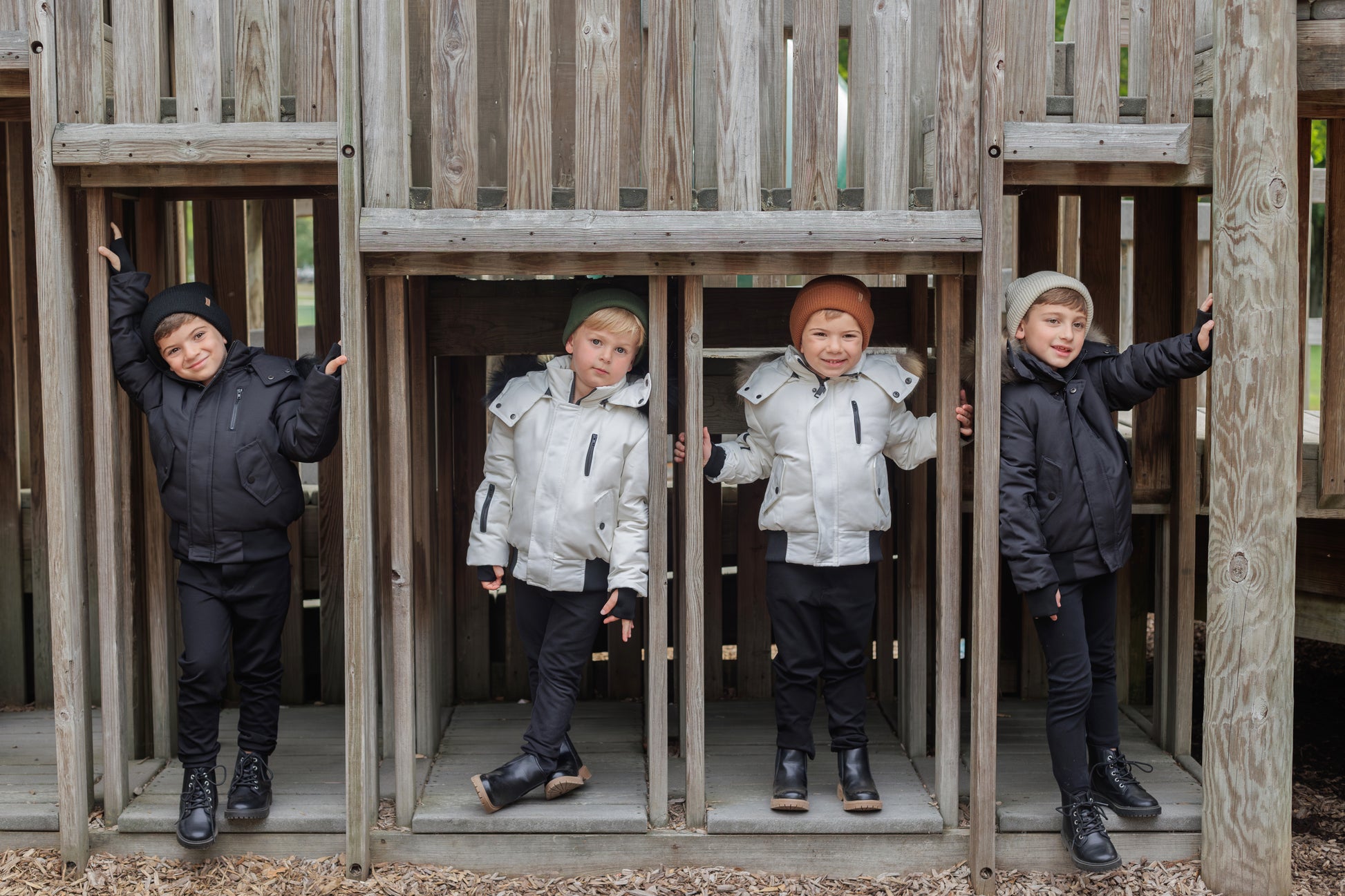 Kid's Fur Trim Coat Matte White